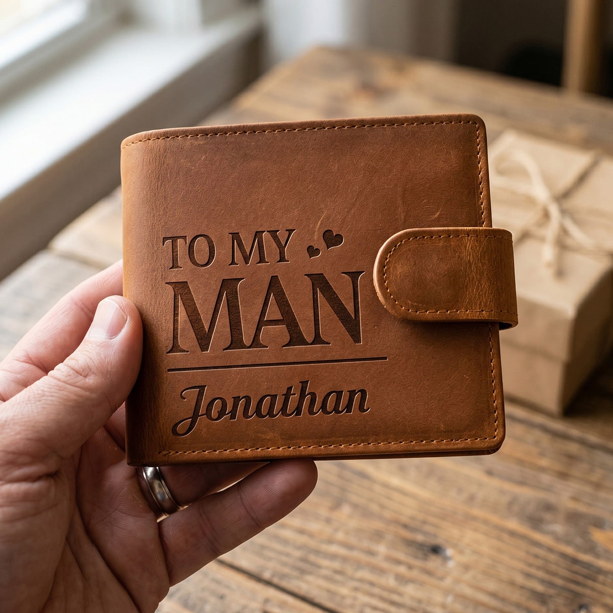 Engraved Leather Wallet Men's Personalized Custom Design Gift Idea - Image 2