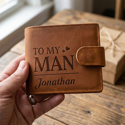 Engraved Leather Wallet Men's Personalized Custom Design Gift Idea - Image 2