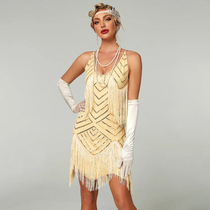 Halloween Costume Flapper Sequin Dress Fringe Gown - Image 4