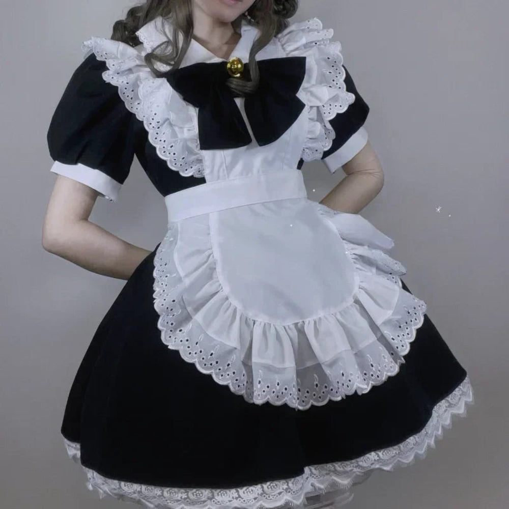 Halloween Costume Gothic Maid Dress Apron Attire