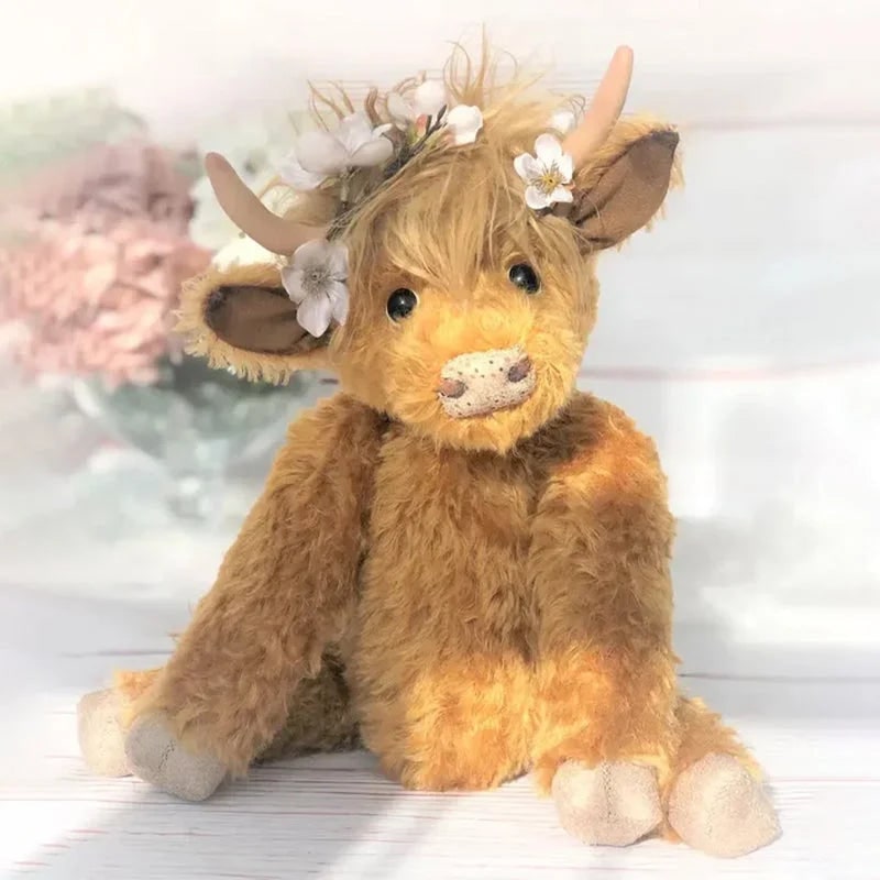 Highland Cow Plush Toy Flowers Soft Stuffed Animal Gift - Image 2