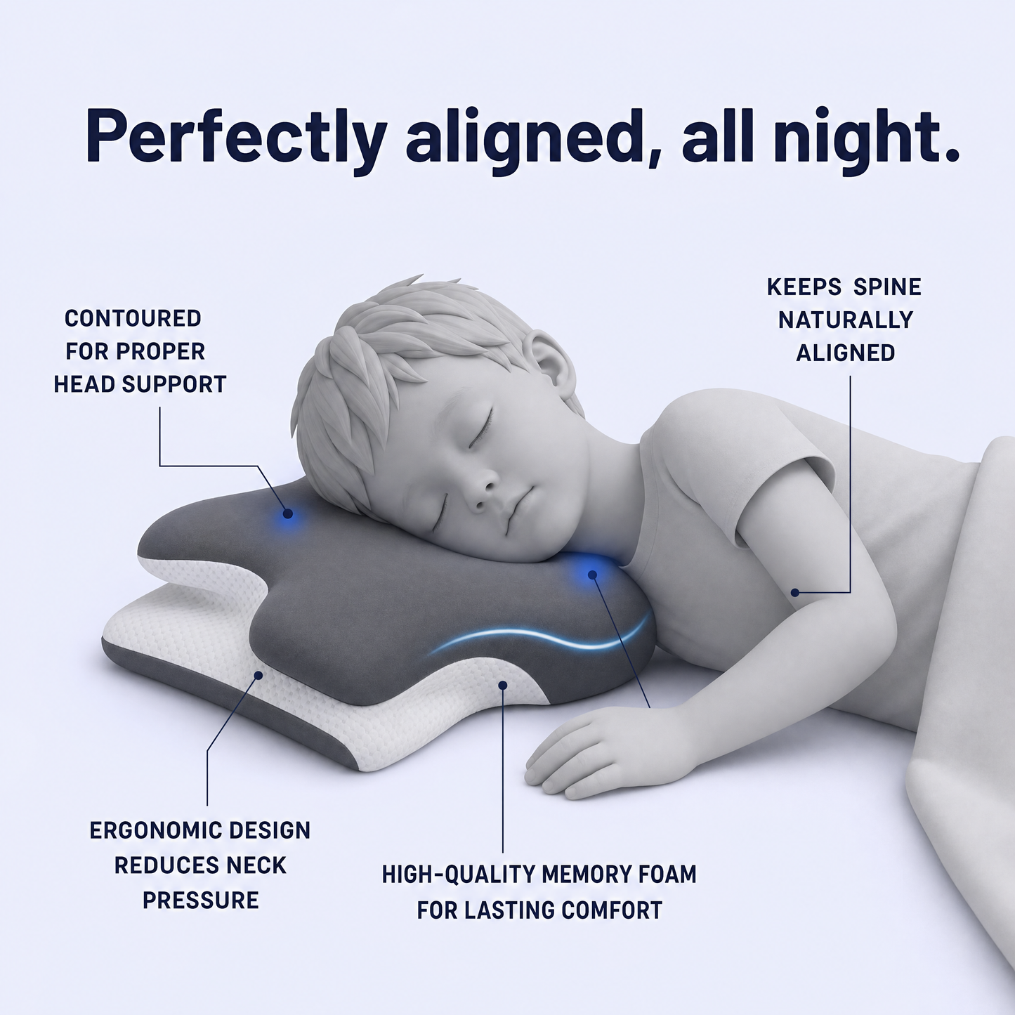 Kids Memory Foam Neck Pillow Ergonomic Cervical Support