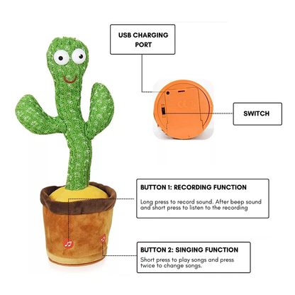 Interactive Dancing Cactus Toy Singing Mimic Rechargeable