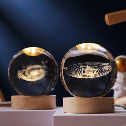 Luminous Crystal Ball Night Light Wooden Base - Image 1