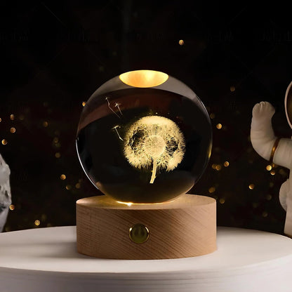 Luminous Crystal Ball Night Light Wooden Base - Image 13