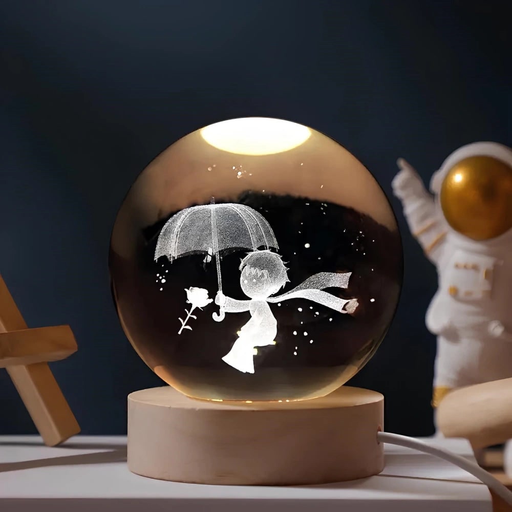 Luminous Crystal Ball Night Light Wooden Base - Image 15