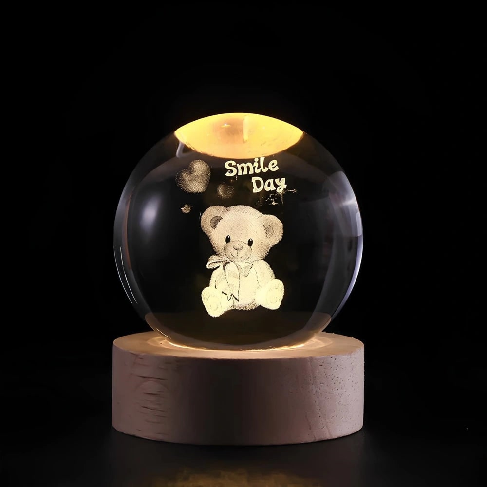 Luminous Crystal Ball Night Light Wooden Base - Image 18