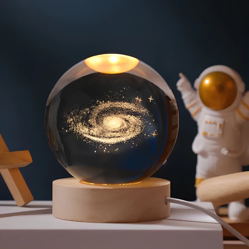 Luminous Crystal Ball Night Light Wooden Base - Image 2