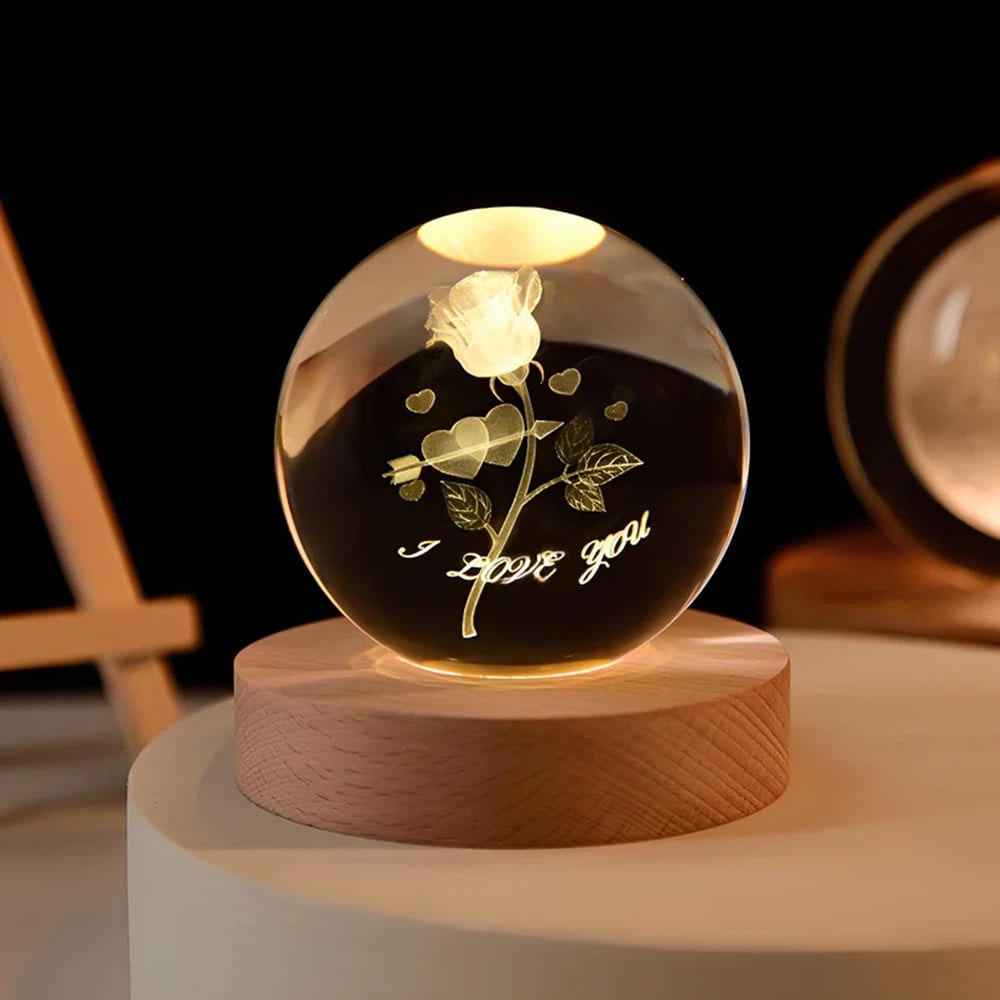 Luminous Crystal Ball Night Light Wooden Base - Image 21