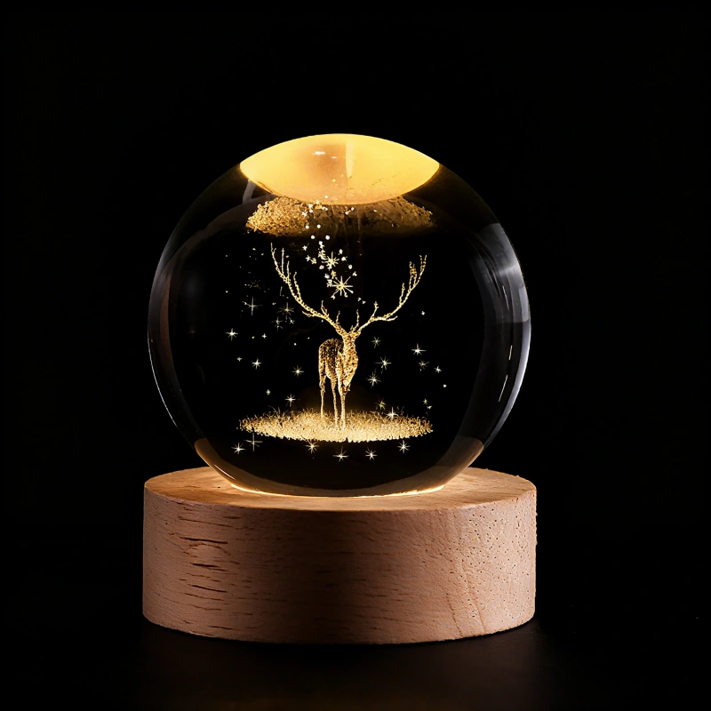Luminous Crystal Ball Night Light Wooden Base - Image 23