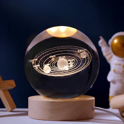 Luminous Crystal Ball Night Light Wooden Base - Image 3