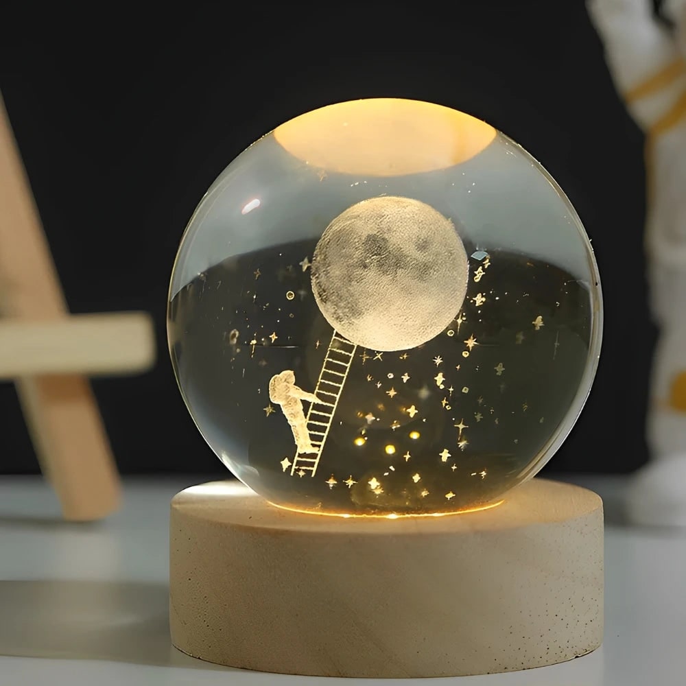 Luminous Crystal Ball Night Light Wooden Base - Image 8