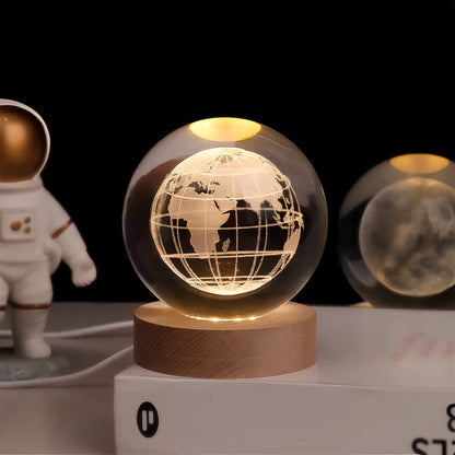 Luminous Crystal Ball Night Light Wooden Base - Image 9
