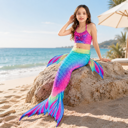 Mermaid Swimsuit Girls Three Piece Swim Tail Costume Set - Image 1