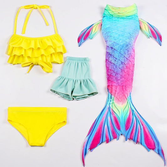 Mermaid Swimsuit Girls Three Piece Swim Tail Costume Set - Image 3