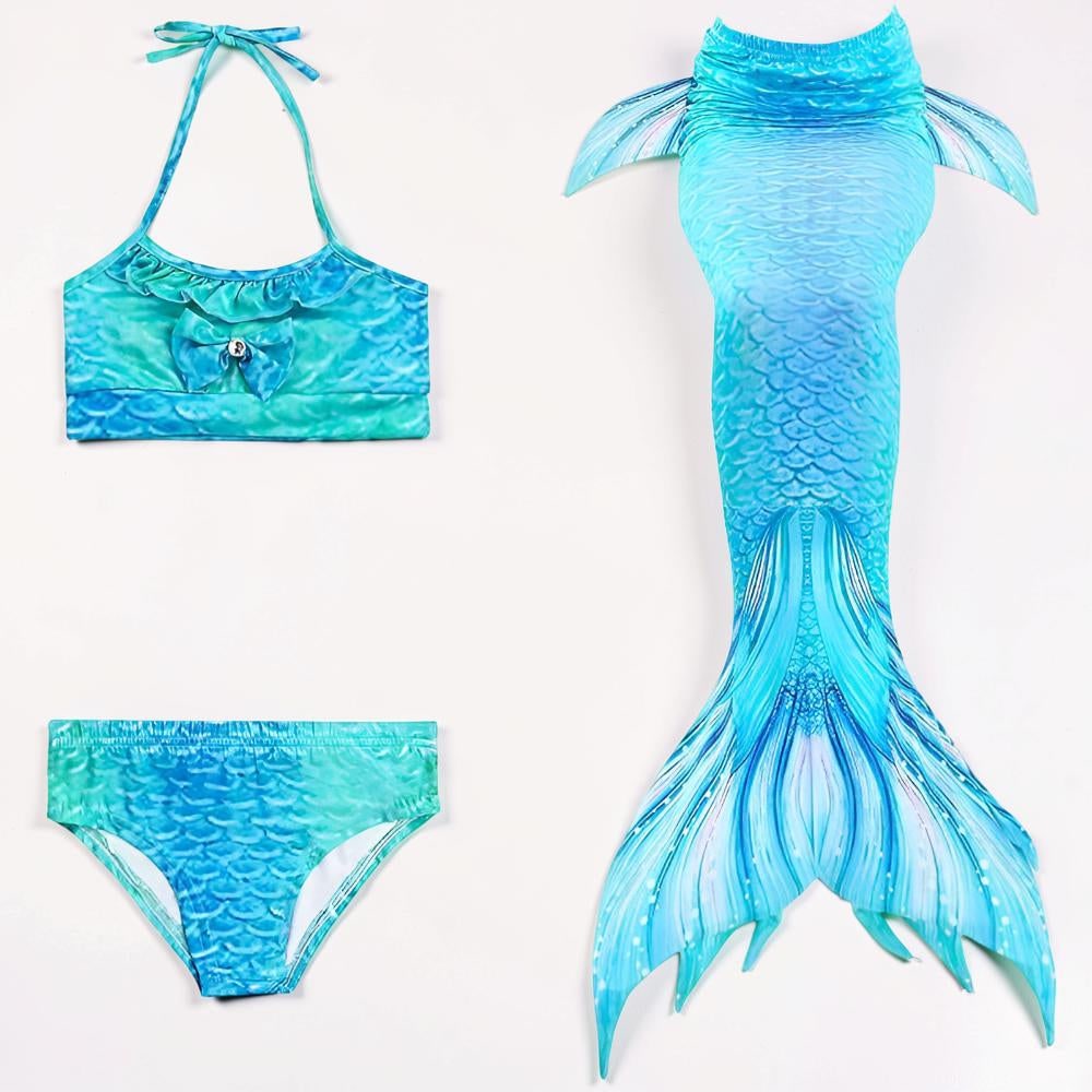 Mermaid Swimsuit Girls Three Piece Swim Tail Costume Set - Image 5