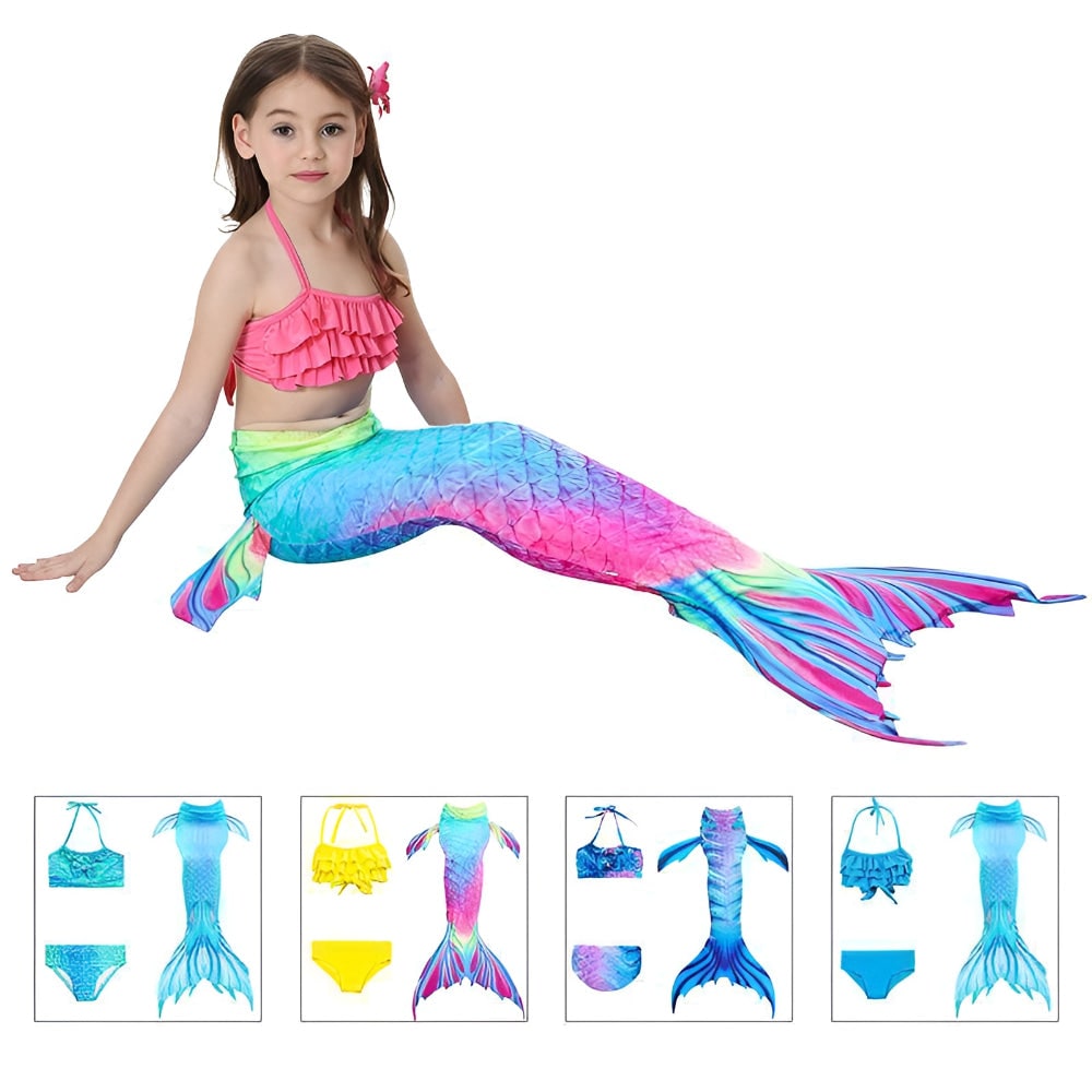 Mermaid Swimsuit Girls Three Piece Swim Tail Costume Set - Image 8
