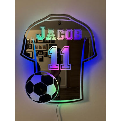 Personalized Soccer Jersey Mirror LED Light Room Decor - Image 1
