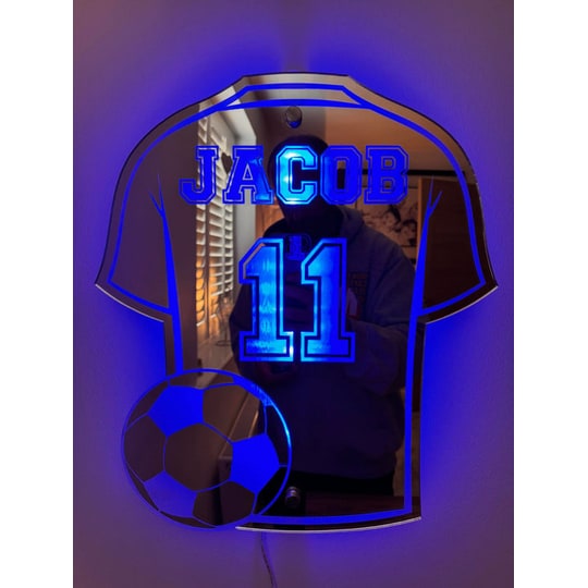 Personalized Soccer Jersey Mirror LED Light Room Decor - Image 3