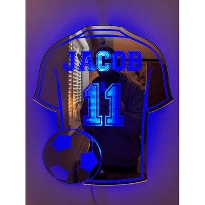 Personalized Soccer Jersey Mirror LED Light Room Decor - Image 3