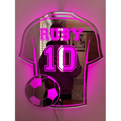 Personalized Soccer Jersey Mirror LED Light Room Decor - Image 4