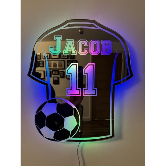 Personalized Soccer Jersey Mirror LED Light Room Decor - Image 6