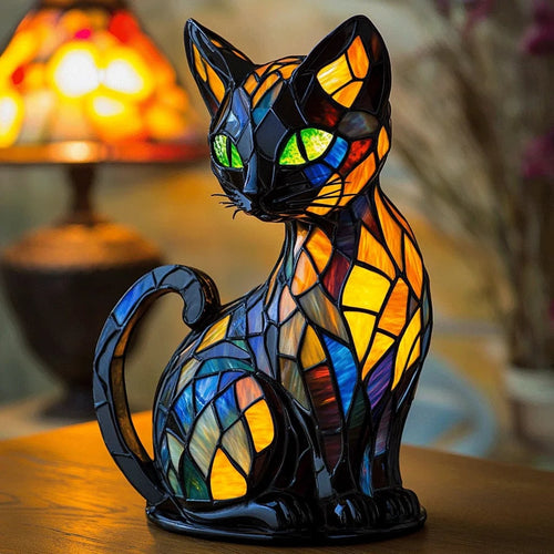 Stained Glass Cat Table Lamp Colorful Night Light - Image 2
