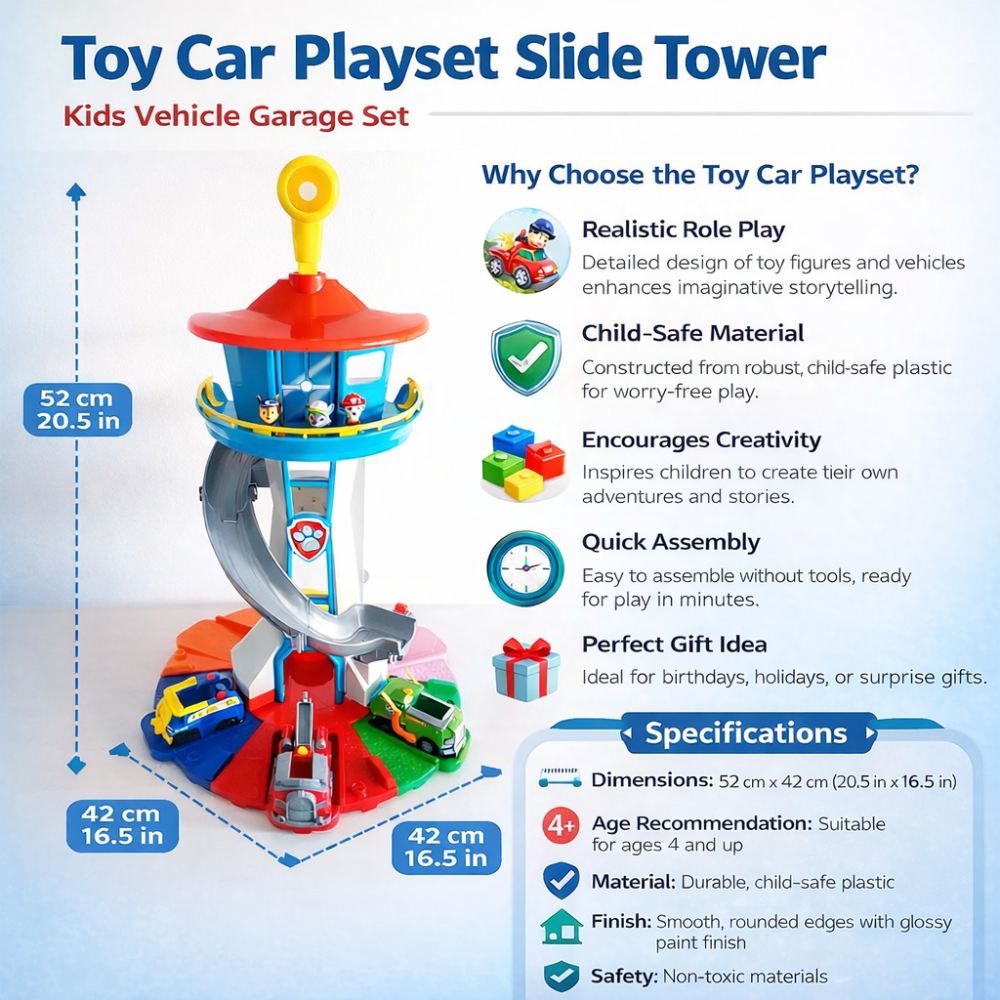 Toy Car Playset Garage Tower Kids Vehicle Slide Set